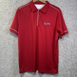Atlanta Braves Shirt Mens Large Red MLB Baseball Antigua Performance Polo Golf